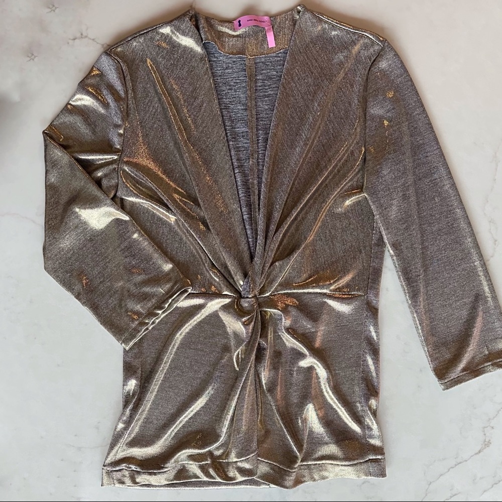 Gold/grey twist v neck blouse